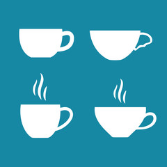 tea or coffee cups collection. Vector icons set. Cafe symbols
