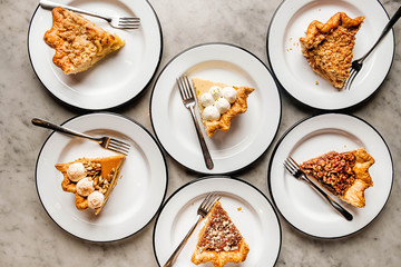Slices of pies on plates