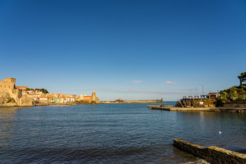 Old town of Collioure, France, a popular resort town on Mediterranean sea.