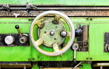 Old lathe. Engine speed control knob