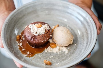 Chocolate dessert and ice cream