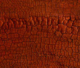 Orange toned wood charcoal texture. Burnt coal tree. Abstract grunge cracks background