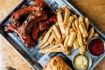 Ribs and fries on a plate