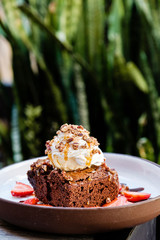 Brownie sundae with whipped cream