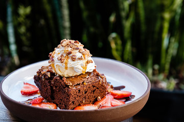 Brownie sundae with whipped cream