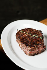  Cooked steak on a plate