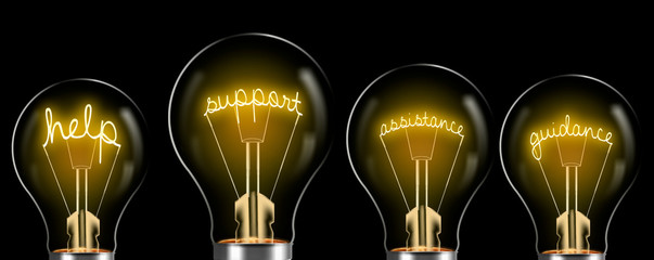support services concept. support word in the bulb and bright