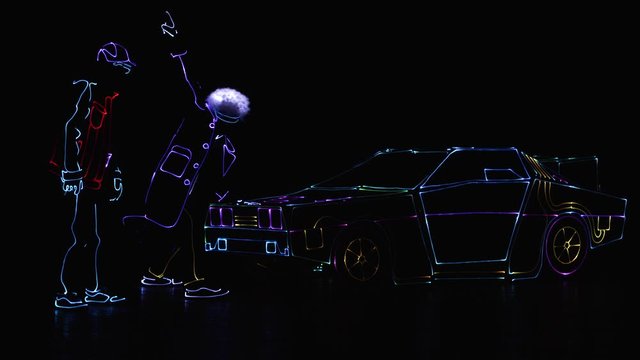 Doc in LED costume back to the Future