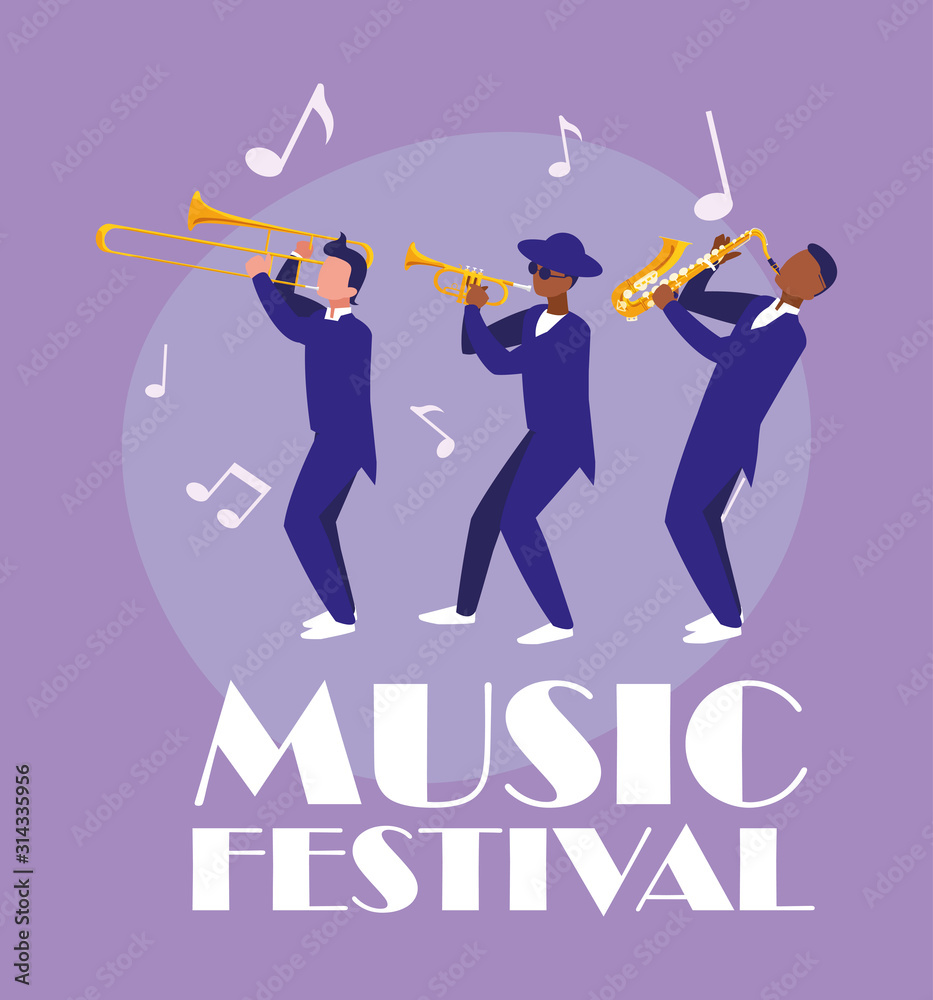 Poster Musicians with instruments vector design