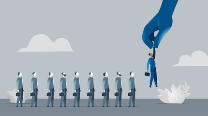 Selezione della forza vendita, reclutamento. Mano che sceglie uomini d'affari - illustrazione vettoriale