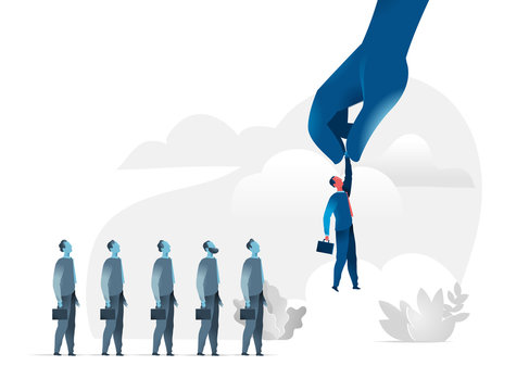 Sales force selection, recruitment. Hand picking businessmen - Vector illustration