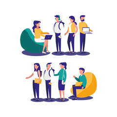 People with laptops vector design