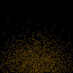 Golden glitter on transparent black background. Falling shiny golden confetti. Shining Light Effect for Christmas or New Year party.