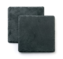 Top view of two black square slate plate