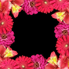 Beautiful floral background of Alstroemeria, Zinnia and Gerbera. Isolated