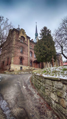 Lviv old city architecture with cloudy weather in the winter season