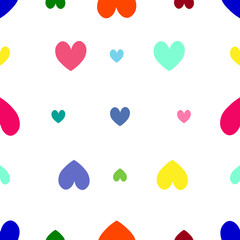 Pattern of multi-colored hearts. Cheerful ornament. Idea for cover, wallpaper, baby clothes, fabric. Vector. Colorless background. Illustration for Valentine day. Holiday print.