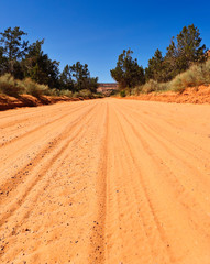 Dirt road in a desert landscape near Las Vegas
