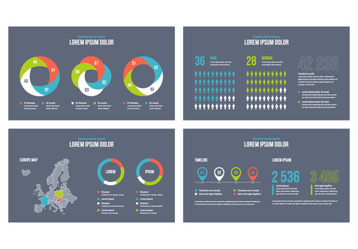 Infographic Presentation Elements on Dark Blue Background