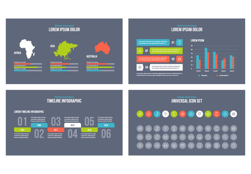 Infographic Presentation Elements on Dark Blue Background