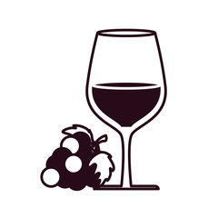 wine glass cup with grapes block line style icon