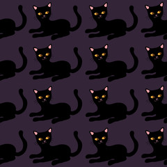 Seamless pattern of black cats.Suitable for decoration on a Halloween party. Cute pattern for wrapping paper and fabric