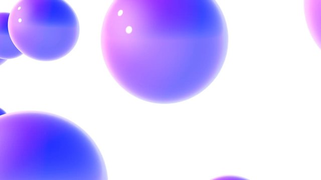 purple three-dimensional spheres fly slowly on a white background. Abstract animated background. 3d render