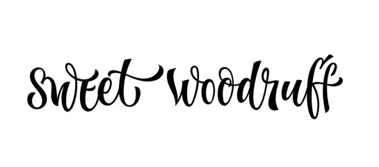 Vector hand drawn calligraphy style lettering word - Sweet woodruff. Labels, shop design, cafe decore etc Isolated script spice text logo. Vector lettering design element.