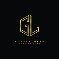 Initial letter GL, minimalist line art monogram hexagon logo, gold color