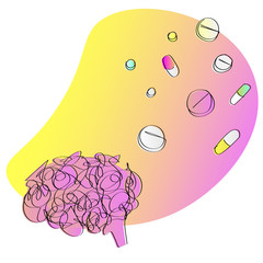 Bright symbolic illustration of pharmaceutical efforts for barain wellbeing and health