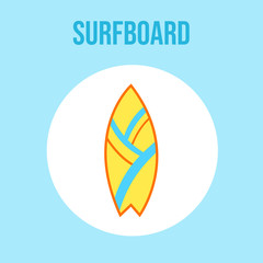Surfboard icon. Geometric ornament. Beach vacation. Summer season. Blue background