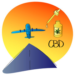 Bright symbolic minimalist illustration showing the use of CBD Cannabinoid while flying