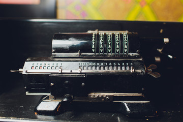 The number settings on an old calculator.