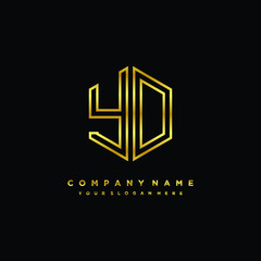 Fototapeta premium Initial letter YO, minimalist line art monogram hexagon logo, gold color