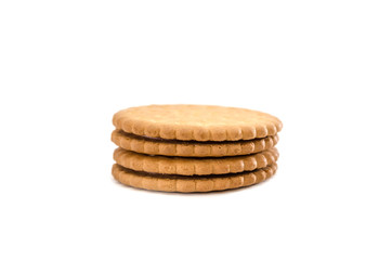 Two cracker cookies isolated on a white background. Close-up. Side view. Sandwich Cookies.