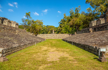 In the field of the ball game in the temples of Copan Ruinas. Honduras