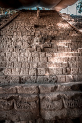 The stairs full of drawings of the temples of Copan Ruinas. Honduras