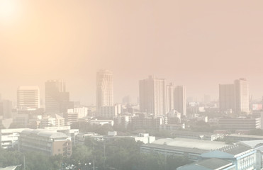 Blur image of bad weather and air pollution with pm 2.5 dust in city scape