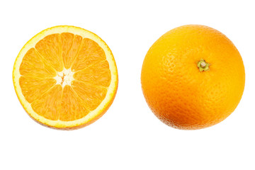 sliced orange isolated on white background. healthy food. top view