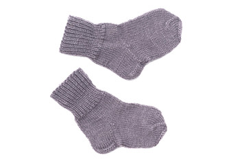 Gray warm socks isolated on the white background.
