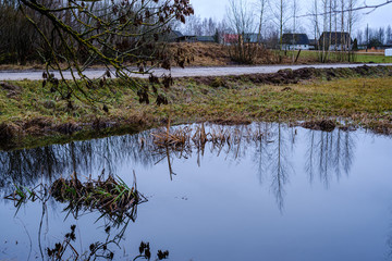 autumn river with flooded shore