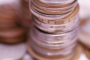 Stack of coins with selective focus