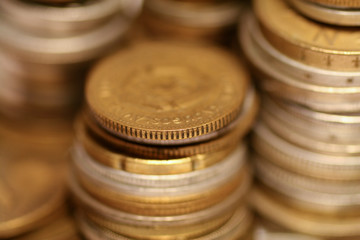 Stack of coins with selective focus