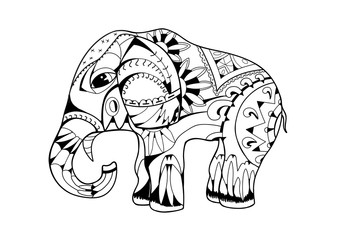 Adult Coloring Book - Color and Relax. Elephant.
