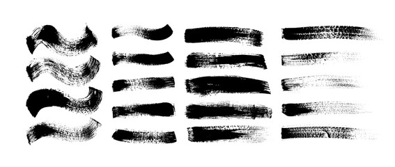 Grunge brushstrokes hand drawn vector collection. Black ink wavy smears and stripes set.