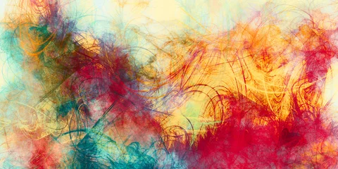 Foto auf Acrylglas Gemixte farben Bunte moderne Malerei Sommerhintergrund Zufällige Pinselstriche in Rot- und Gelbtönen. Mehrfarbiges Muster. Zeitgenössische Kunst.