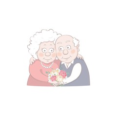 Elderly couple sitting in an embrace .Happy old man and old woman together.Vector illustration in a cartoon style.