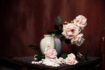 Beautiful still life of roses in   vase