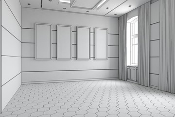 empty room, interior visualization, 3D illustration