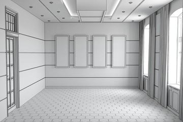 empty room, interior visualization, 3D illustration